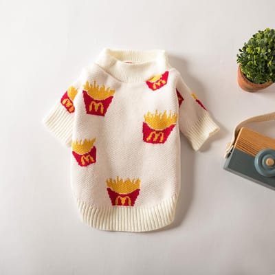 Pull Doux en Coton pour Animaux, Vêtements pour Petits Chiens, Mignon Imprimé Frites, Veste Design Haute Qualité pour Chats et Animaux S