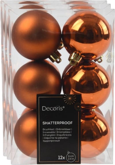 Decoris kerstballen - 36x stuks - 6 cm - koper/cognac bruin -kunststof -kerstversiering