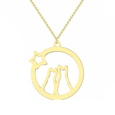 Fako Bijoux® - Ketting Met Hanger - Stainless Steel - RVS - Staal - Poezen Met Ster - Goudkleurig
