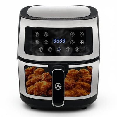 AG5300 Airfryer XXL Premium Zilver – 5.5L Hete Luchtfriteuse – Digitaal Display – 8 Programma’s – Anti-aanbak – Vaatwasserbestendig – Extreem Stil – Gezond Koken Zonder Olie – Inclusief Receptenboek