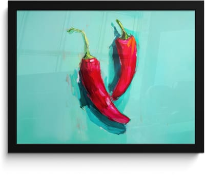 Poster in lijst - Fotolijst 40x30 cm - Posters - Chilipepers - Geverfd - Rood - Posterlijst zwart - Decoratie - Wanddecoratie woonkamer - Muurdecoratie slaapkamer