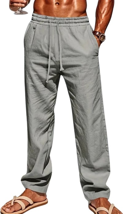 Livano Linnen Broek Heren - Zomerbroek - Volwassenen - Lange Broek - Pantalon - Strandbroek - Zomer - Ibiza Stijl - Grijs - Maat S