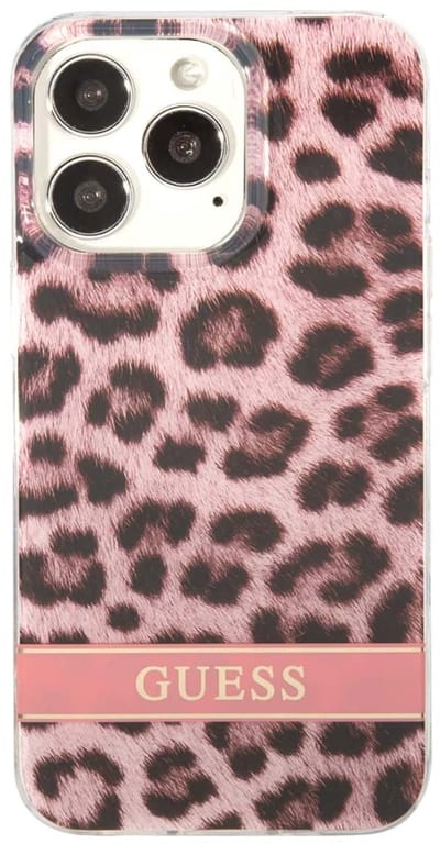 GUESS, Hoesje geschikt voor iPhone 13 Pro - Electro Stripe TPU met Luipaard Patroon, Roze