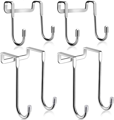 Dailygoods - Deurkapstok om op te hangen, 4 stuks, 2 maten, kledinghaken, deur, dubbele haken, draagbare haken, deurophangen, van roestvrij staal, voor badkamer, keukenkasten en kledingkasten