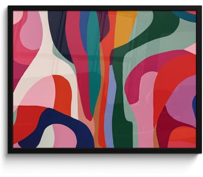 Poster in lijst - Fotolijst 80x60 cm - Posters - Vormen - Bochten - Kleurrijk - Abstract - Posterlijst zwart - Decoratie - Wanddecoratie woonkamer - Muurdecoratie slaapkamer