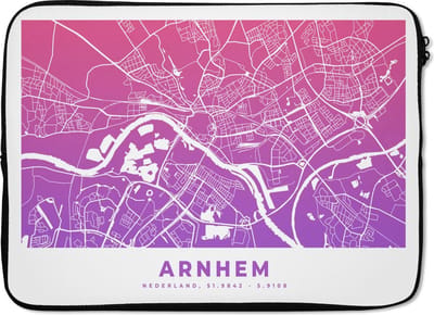 Laptophoes 14 inch - Stadskaart - Arnhem - Nederland - Paars - Laptop sleeve - Binnenmaat 33x23 cm - Zwarte achterkant
