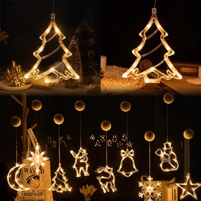 MUPOO kerstverlichting met zuignappen - LED Raamdecoratie - 20cm Kerstboom - Warm Wit - Kerstversiering Voor Binnen - Op Batterijen - Kerst decoratie - Set van 3