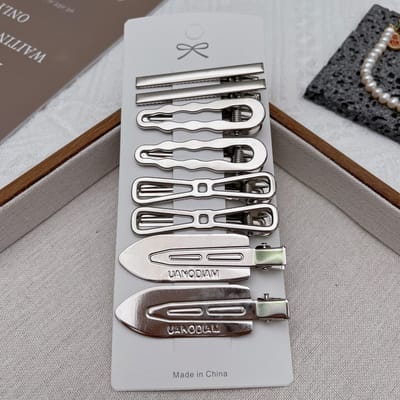 8 Pièces Pince à Cheveux Métallique Argentée Femmes Filles Y2K Pince Bec de Canard Personnalité Frange Côté Couvre-chef Barrettes Accessoires de Coiffage