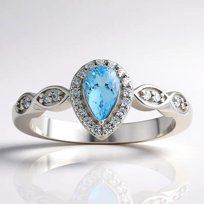 Cavill - Elegante Ring 925 Sterling Zilver Rhodium - 0,29 ct Peervormige Santa Maria Aquamarijn - 25 Zirkonia - Lichtblauw Braziliaanse Edelsteen