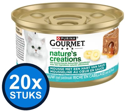 20x Gourmet - Nature's Creations Mousse Kabeljauw - Kattenvoer Natvoer - 85g