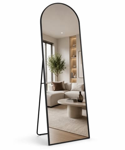 Boogspiegel Zwart - Minimalistische Design Wandspiegel - Staande Spiegel met Metalen Rand - Zwart - Modern - Kleedkamer Spiegel - 47x160CM
