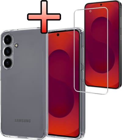 Hoesje - Met Screenprotector - Geschikt voor Samsung Galaxy S25 FE - Sterk & Shockproof - Back Cover - Siliconen Case - Telefoon Hoes - Transparant