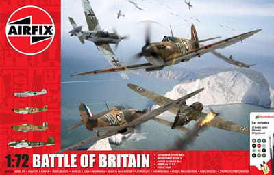 Airfix Modelbouwpakket Auto - 50173A Battle of Britain - Spitfire - Messerschmitt - Hawker Hurricane - Heinkel - 4 Kits! - Geschenkset Plastic - 1:72 - Modelbouw