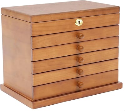 Juwelendoos 6 Lagen - Houten Organizer - Sieraden Opbergen - Met Combinatieslot - 29.5 x 18.5 x 25 cm - Bruin