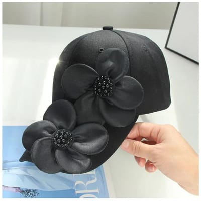 Ins Mode Origineel Ontwerp Zacht Katoen Grote Bloem Dagelijks Reizen Dames Schaduw Baseballpet Dames Vrije Tijd Vizieren Pet 56-58cm zwart