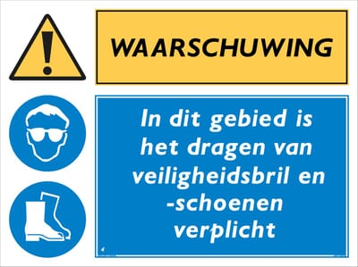 Veiligheidsbril en schoenen verplicht bord - Waarschuwing - Forex - 30 x 40 cm