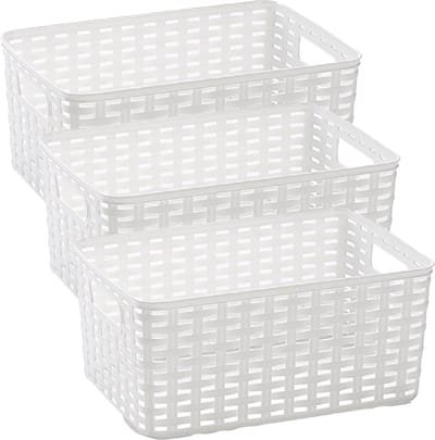 Plasticforte Opbergmand - 3x - Kastmand - rotan kunststof - wit - 10 Liter - 22 x 33 x 16 cm