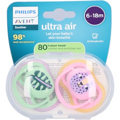 Philips Avent Ultra Air – Ademend en lichtgewicht fopspeen (6-18 mnd) – 2 stuks - SCF087/13