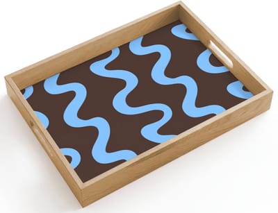 Dienblad hout 40x30 cm - Schootdienblad - Kronkelende lijnen - Blauw - Bruin - Minimalistisch - Borrelplank rechthoek - Plateau dienbladen