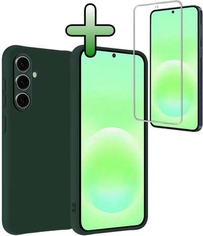 Hoesje Met Screenprotector - Geschikt voor Samsung Galaxy A57 - Sterk & Shockproof - Back Cover - Siliconen Case - Telefoon Hoes - Donkergroen