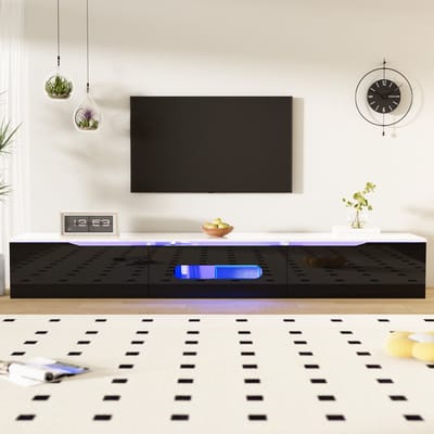 TV-Meubel 180 cm - Lowboard Met LED-Verlichting - Hoogglans Oppervlak Wandmontage - Onbekend - Zwart en Wit