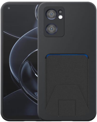 Geschikt voor Oppo Reno 7 5G Telefoonhoesje met Verstelbare Leren Pasjeshouder - Flexible Back Cover Case Siliconen TPU with Adjustable Leather Cardslot - Zwart - Smartphonica geschikt voor Oppo Reno7 5G