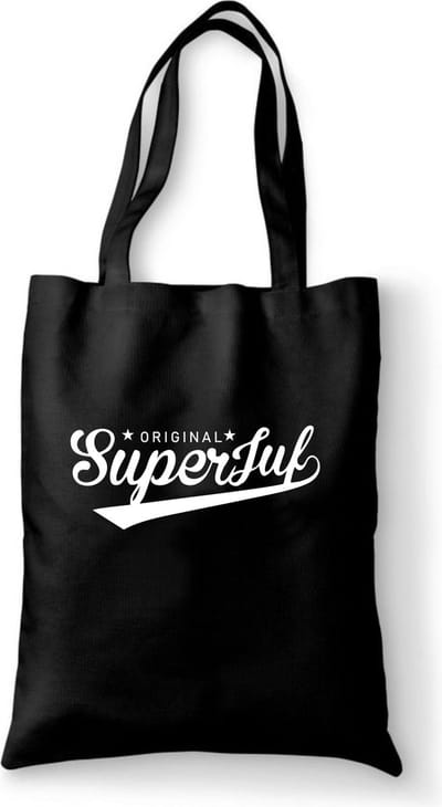 Katoenen tas met tekst Superjuf - kado voor juf - Voor de Juf - tas zwart katoen - tas met de tekst - cadeau voor juf - tas met tekst