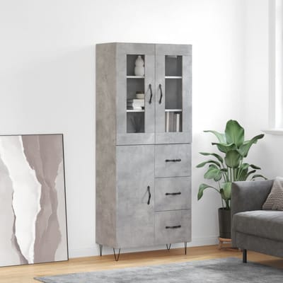 vidaXL - Hoge - kast - 69,5x34x180 - cm - bewerkt - hout - betongrijs