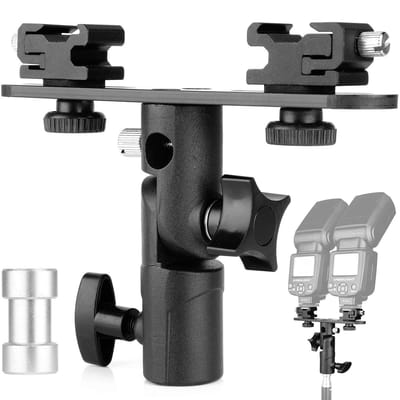 Dailygoods - Dailygoody - Dual Flash Beugel - Hot Schoen Stand - Zwart - Speedlight Houder - Compatibel met Camera's - Perfect voor Fotografie