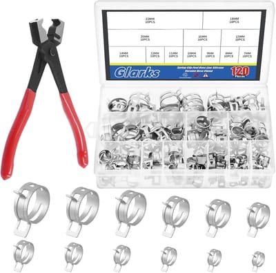 121-delige set veerclips voor banden, brandstofslangen en vacuümslangen - Inclusief Clic-R slangklem tang en diverse maten van 7-22mm