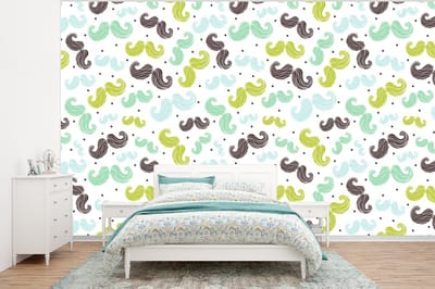 Behang - Fotobehang Patronen - Snor - Kleuren - Jongens - Kinderen - Kids - Jongetje - Breedte 320 cm x hoogte 240 cm