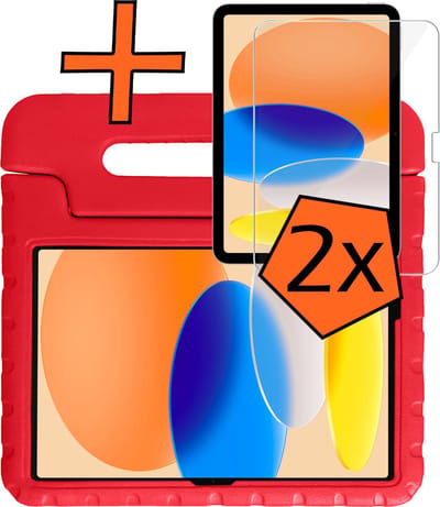 Hoesje - Geschikt voor Apple iPad A16/A18 (2025/2026) - 11 inch (11e & 12e generatie) - Met 2x Screenprotector - Kinderhoes Shockproof Bumper - Kidsproof Case - Tablet Hoes - Kinder Hoes Cover - Rood