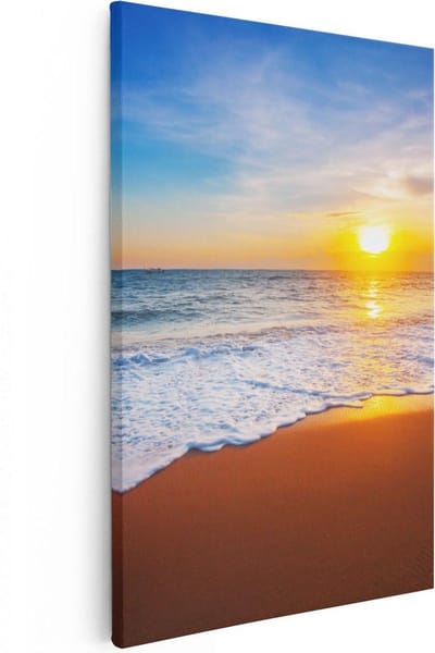 Artaza Canvas Schilderij Zee En Strand - 40x60 cm - Wanddecoratie Zonsondergang - Muurdecoratie Zeezicht - Schilderijen Op Canvas Golven