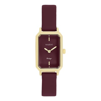 OOZOO Vintage series - Goudkleurige OOZOO horloge met bordeaux rode leren band - C20453