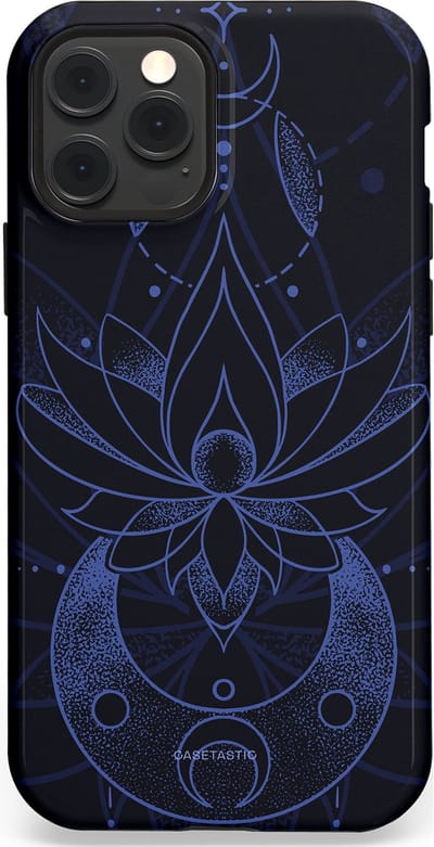 Casetastic Hoesje Geschikt voor Apple iPhone 12/12 Pro Magsafe - Stijlvolle Beschermende Duo-layer Case - Lotus Nacht
