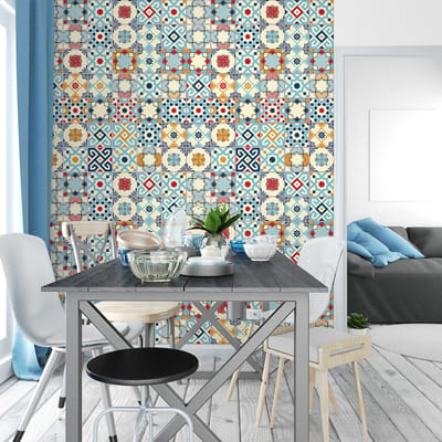 Zelfklevende tegelmuurstickers voor keuken en badkamer - 60 cementtegelstickers, Azulejos Graciano-stijl - 60 stickers, 20x20 cm