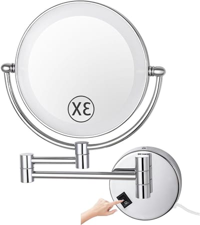 Make-upspiegel met LED - Wandspiegel Vergroting - Gedetailleerde Verzorging - 360 Graden Draaibaar - Plug-in - Chroom
