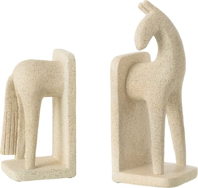J-Line boekensteun Paard Modern - polyresin - beige - set van 2
