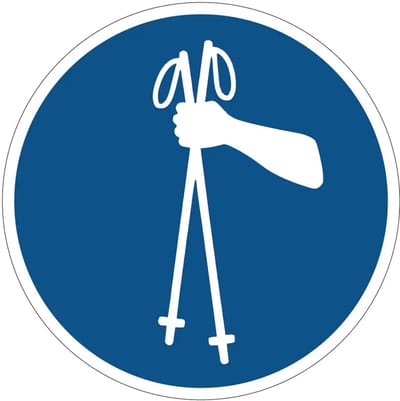 Skistokken in een hand houden gebodssticker - M064 | 10 cm