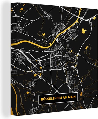 Canvas Schilderij Goud – Duitsland – Plattegrond – Gold – Stadskaart – Kaart – Rüsselsheim am Main - 20x20 cm - Wanddecoratie