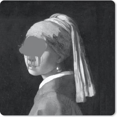 Muismat 20x20 cm - Mousepad Het meisje met de parel - Johannes Vermeer - Zwart - Wit - Muismatten