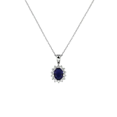 Glams ketting zirkonia en synth. saffier 1,1 mm halo 41+4 cm - Zilver