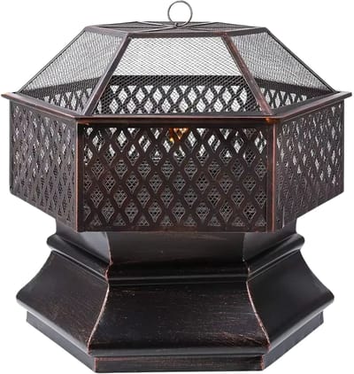 Tuinbarbecue - Vuurkorf - Vuurschaal - Terrashaard - Rookbarbecue - Voor Buiten BBQ - Stalen Kopsapparaat met Brandvertragende Gaasafdekking - Rookbarbecue - 66 cm