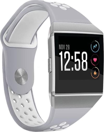Shop4 - Geschikt voor Fitbit Ionic Bandje - Siliconen Wit Grijs