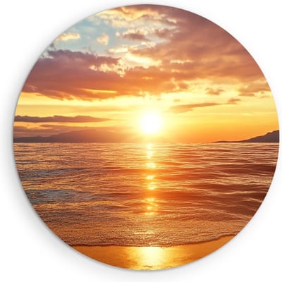 Saammp Muurcirkel Hout - Zee met zonsondergang - strand - Ø 90 - Wandcirkel - Wanddecoratie Cirkel - muurdecoratie Woonkamer - Slaapkamer decoratie - Rond Schilderij