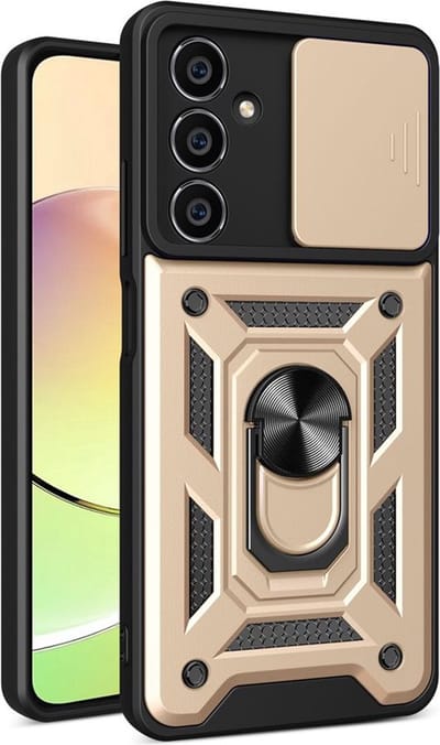 MobyDefend Hoesje - Geschikt voor Samsung Galaxy S23 FE - Pantsercase Met Draaibare Ring - Goud
