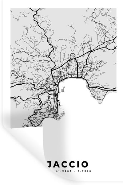 Muurstickers - Sticker Folie - Frankrijk - Plattegrond - Kaart - Ajaccio - Stadskaart - 20x30 cm - Plakfolie - Muurstickers Kinderkamer - Zelfklevend Behang - Zelfklevend behangpapier - Stickerfolie