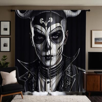 2 stuks HD Gothic Ghost Warrior decoratief gordijn Zwarte stropdas digitaal bedrukt gordijn Woondecoratie stijl Gedecoreerde woonkamer W52H63inchW132H160cm black