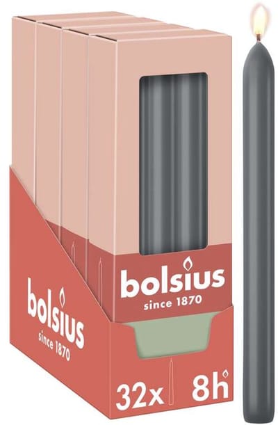 Bolsius - Gladde Dinerkaarsen - 23 cm - 32 stuks - Antraciet - Donker Grijs