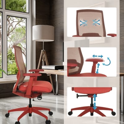 Bureaustoel / draaistoel COLORE rugleuning mesh / zitting stof rood hjh OFFICE